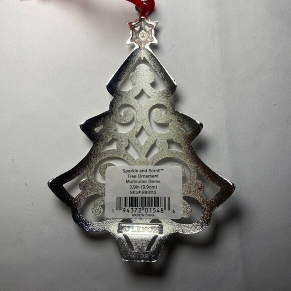 Lenox Sparkle and Scroll Tree Ornament Multicolor Gems Silver 893113 NIP - Picture 4 of 4
